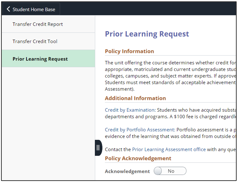 Prior Learning Request